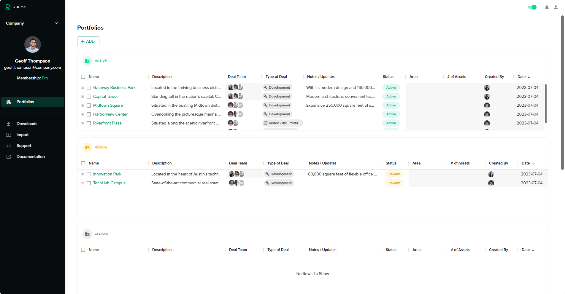 U-Rite Pro dashboard report
